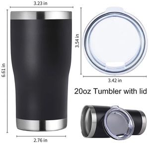 Black 20oz Tumbler Stainless Steel Double Wall Vacuum Insulated